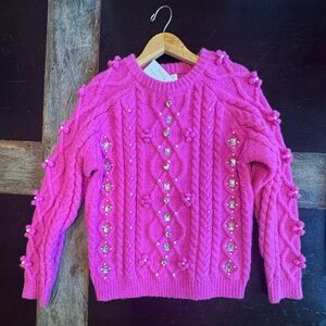 NEW W TAGS Fate Brand Boutique Hot Pink Cable Knit Sweater w/ Embellishments NWT